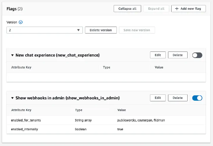 Feature flags including attributes in AWS AppConfig